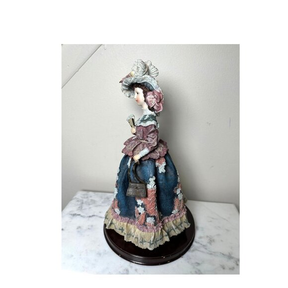 Vintage Victorian lady Porcelain Figurine With Floral Dress & Hat On Wooden Base - Picture 4 of 11